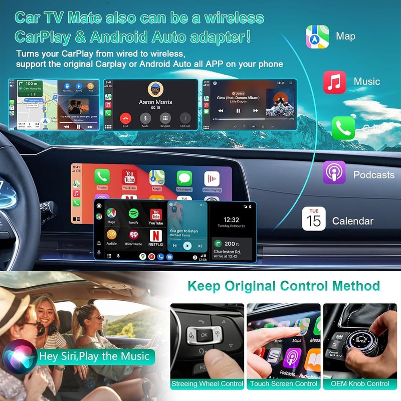 Gogerit Car TV Mate Pro with Wireless CarPlay and Android Auto Adapter,Upgrade HDMl Multimedia Adapter for TV Stick Converter,HDMI Car Play Dongle (Black) - Image 4